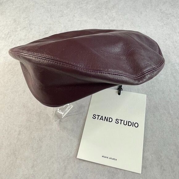 STAND STUDIO Freida Beret Burgundy Faux Leather Grained Size OS NEW! - Picture 1 of 10